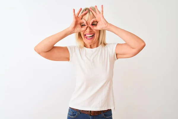 Middle Age Woman Wearing Casual Shirt Standing Isolated White Background — 스톡 사진