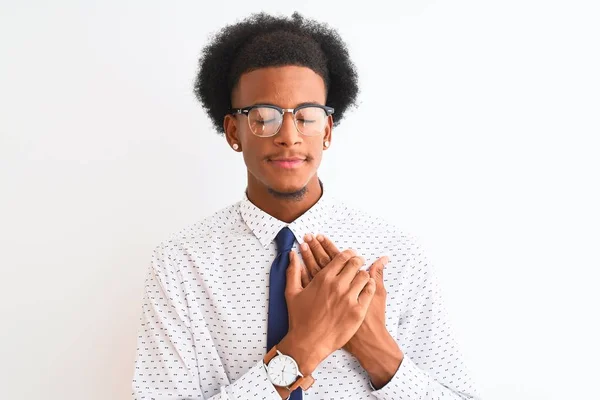 Young African American Businessman Wearing Tie Glasses Isolated White Background — 스톡 사진