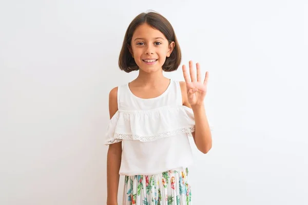 Jovem Menina Bonita Usando Vestido Casual Sobre Fundo Branco Isolado — Fotografia de Stock