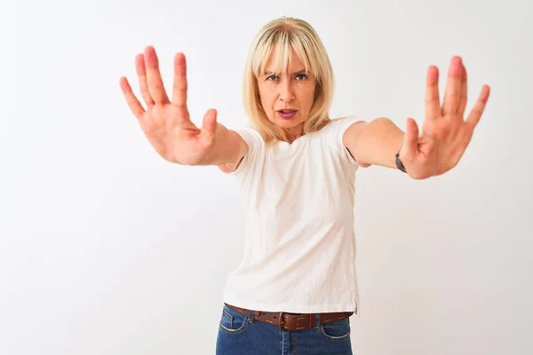 Middle Age Woman Wearing Casual Shirt Standing Isolated White Background — Stock Photo, Image