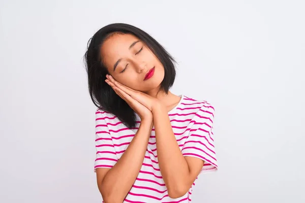 Young Chinese Woman Wearing Striped Shirt Standing Isolated White Background — Stock Photo, Image