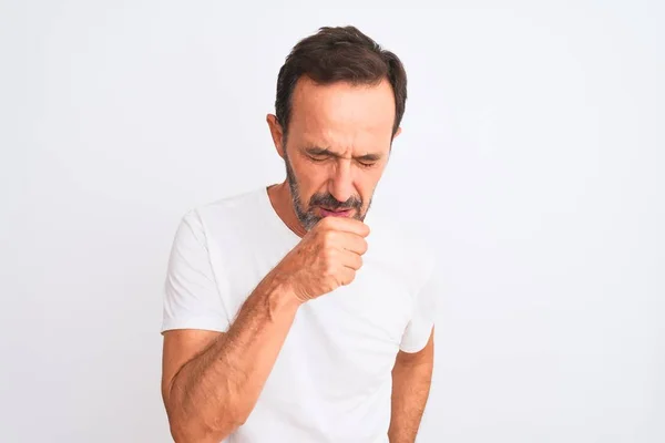 Middle Age Handsome Man Wearing Casual Shirt Standing Isolated White — Stock Photo, Image