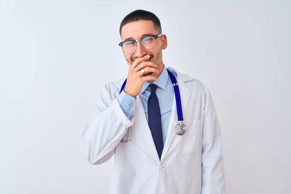 Young Doctor Man Wearing Stethoscope Isolated Background Laughing Embarrassed Giggle — 스톡 사진