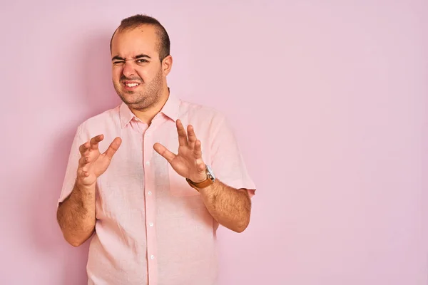 Young Man Wearing Elegant Shirt Standing Isolated Pink Background Disgusted — 스톡 사진