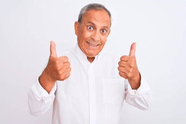 Homme Âgé Aux Cheveux Gris Portant Une Chemise Élégante Debout — Photo