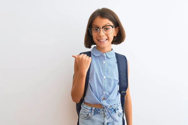 Schönes Studentenkind Mit Rucksack Und Brille Über Isoliertem Weißem Hintergrund — Stockfoto