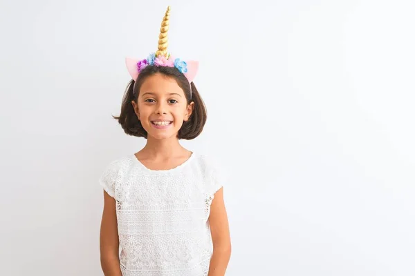 Hermosa Niña Con Diadema Unicornio Pie Sobre Fondo Blanco Aislado:  fotografía de stock © Krakenimages.com #312194476