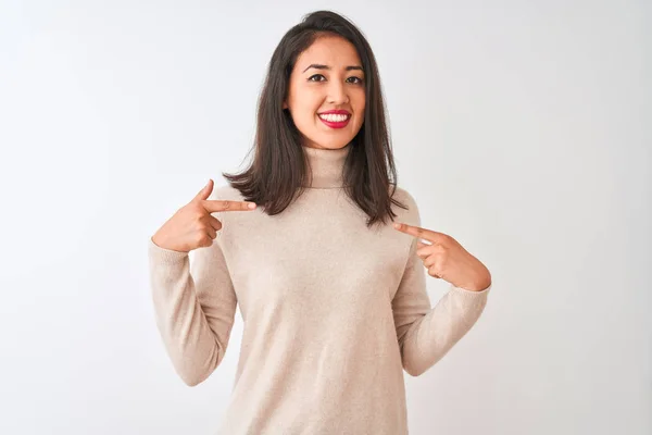 Beautiful Chinese Woman Wearing Turtleneck Sweater Standing Isolated White Background — ストック写真