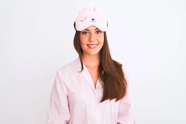 Young Beautiful Girl Wearing Pajama Sleep Mask Standing Isolated White — Stock Photo, Image