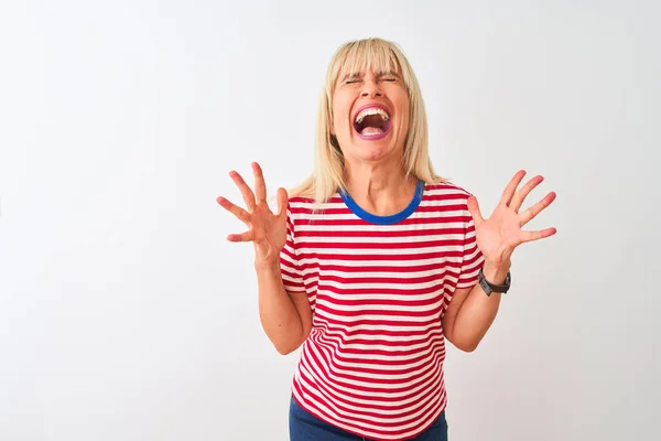 Middle Age Woman Wearing Casual Striped Shirt Standing Isolated White — Stock Photo, Image