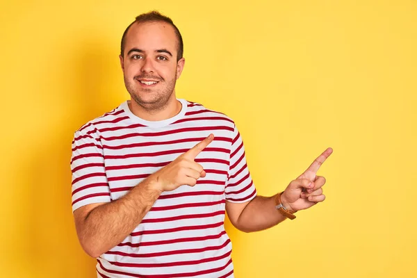 Young Man Wearing Casual Striped Shirt Standing Isolated Yellow Background — Stockfoto