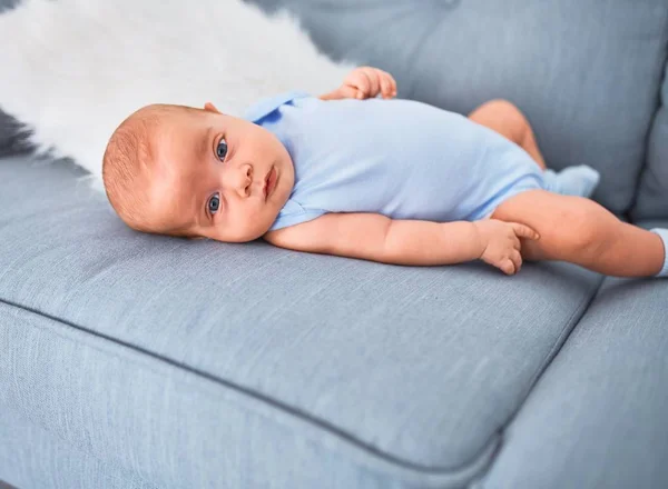 Adorable Baby Lying Sofa Home Newborn Relaxing Resting Comfortable — 图库照片
