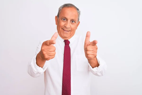 Senior Grey Haired Businessman Wearing Elegant Tie Isolated White Background — Stockfoto