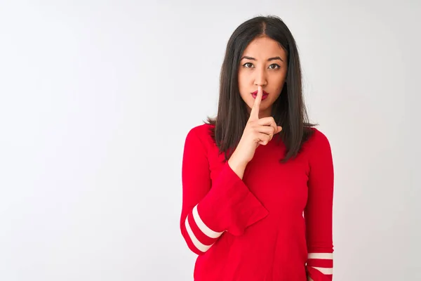 Young Beautiful Chinese Woman Wearing Red Dress Standing Isolated White — Stok fotoğraf