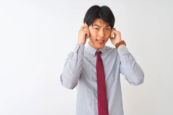 Hombre Negocios Chino Con Elegante Corbata Pie Sobre Fondo Blanco — Foto de Stock