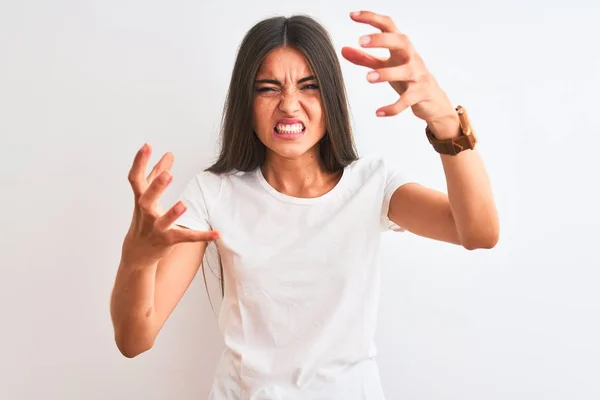 Jeune Belle Femme Portant Shirt Décontracté Debout Sur Fond Blanc — Photo