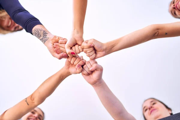 Ung Vacker Sportwomen Gör Gest Med Händerna — Stockfoto