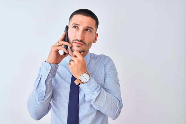 Young Handsome Business Man Calling Using Smartphone Isolated Background Serious — Stock Photo, Image