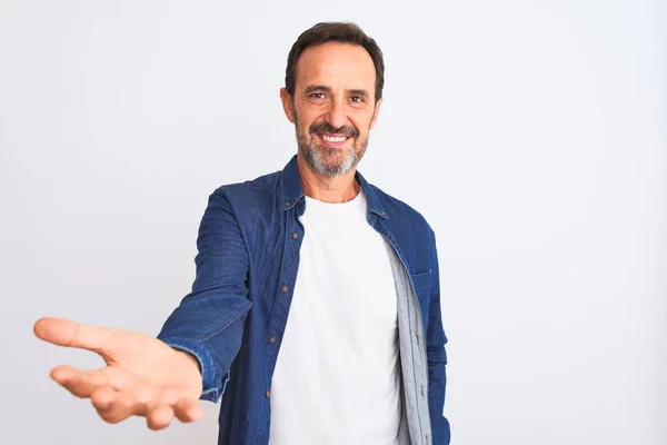 Middle Age Handsome Man Wearing Blue Denim Shirt Standing Isolated — Stock Photo, Image