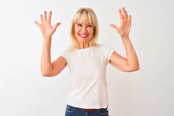 Middle Age Woman Wearing Casual Shirt Standing Isolated White Background — 스톡 사진