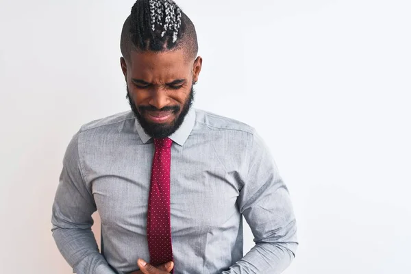 Hombre Negocios Afroamericano Con Trenzas Con Corbata Pie Sobre Fondo — Foto de Stock