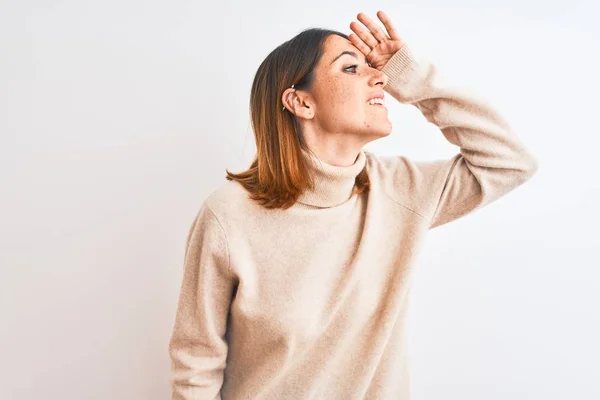 Beautiful Redhead Woman Wearing Winter Turtleneck Sweater Isolated Background Very — Stock Photo, Image