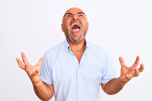 Homem Bonito Meia Idade Vestindo Camisa Casual Sobre Fundo Branco — Fotografia de Stock