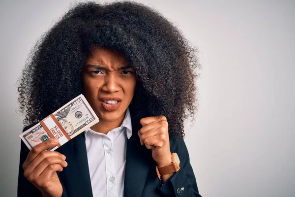 Young African American Business Woman Afro Hair Holding Bunch Cash — 스톡 사진