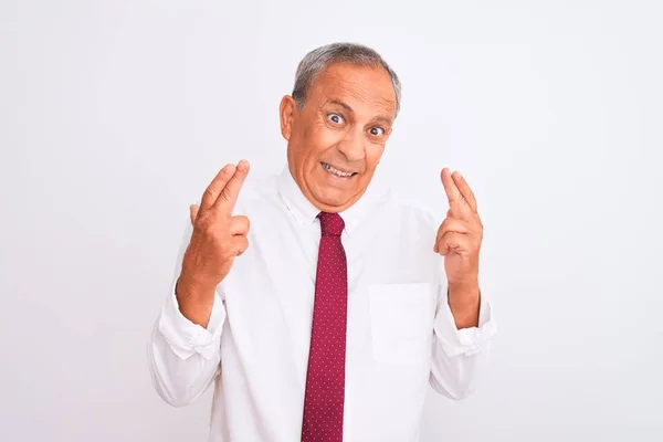 Senior Grey Haired Businessman Wearing Elegant Tie Isolated White Background — Stock Photo, Image