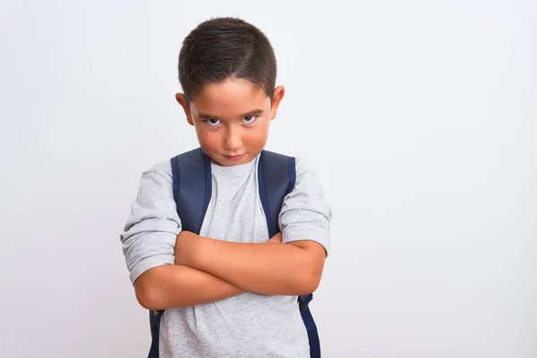 Όμορφο Μαθητικό Αγόρι Που Φοράει Σακίδιο Στέκεται Πάνω Από Απομονωμένο — Φωτογραφία Αρχείου