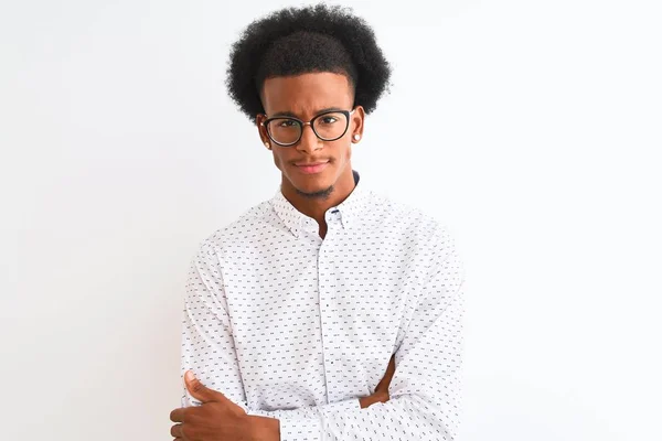 Young African American Man Wearing Elegant Shirt Glasses Isolated White — 스톡 사진