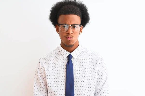 Young African American Businessman Wearing Tie Glasses Isolated White Background — Stock Photo, Image