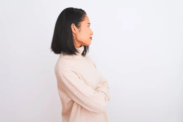 Young Chinese Woman Wearing Turtleneck Sweater Standing Isolated White Background — ストック写真