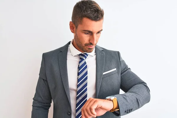 Young Handsome Business Man Wearing Suit Tie Isolated Background Checking — Stock Photo, Image