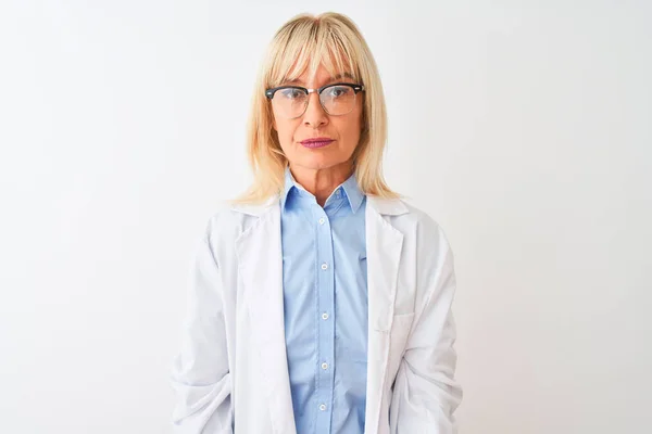 Middle Age Scientist Woman Wearing Glasses Standing Isolated White Background — Stock Photo, Image