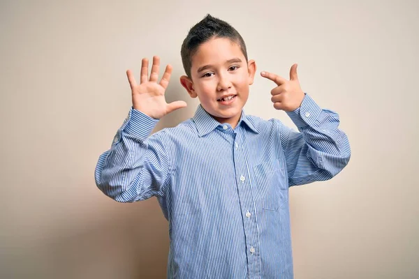 Young Little Boy Kid Wearing Elegant Shirt Standing Isolated Background — 스톡 사진