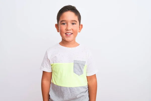 Schöner Kleiner Junge Lässigem Shirt Vor Isoliertem Weißem Hintergrund Mit — Stockfoto