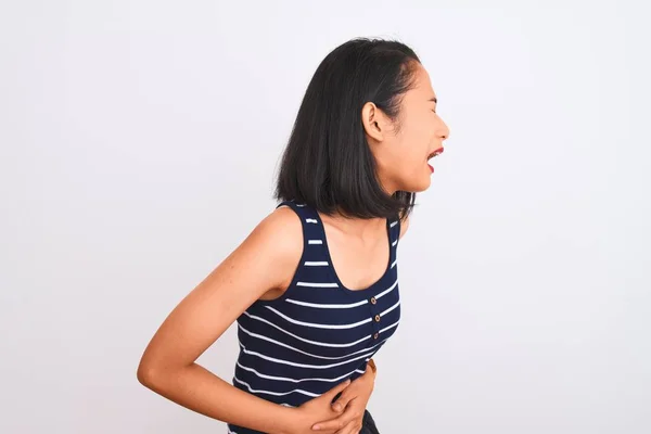 Young Chinese Woman Wearing Striped Shirt Standing Isolated White Background — 스톡 사진