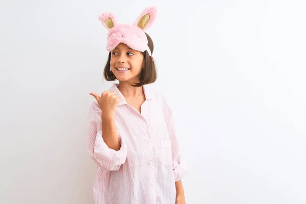 Beautiful Child Girl Wearing Sleep Mask Pajama Standing Isolated White — Stock Photo, Image