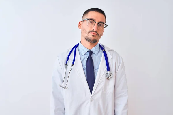 Young Doctor Man Wearing Stethoscope Isolated Background Looking Sleepy Tired — 스톡 사진