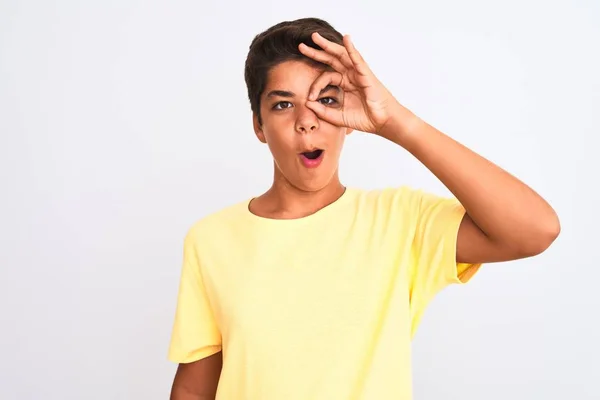 Handsome Teenager Boy Standing White Isolated Background Doing Gesture Shocked — 图库照片