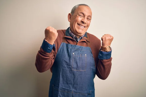 Senior Handsome Baker Man Wearing Apron Standing Isolated White Background — Stock Photo, Image