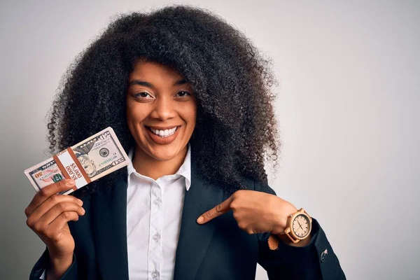 Young African American Business Woman Afro Hair Holding Bunch Cash — 스톡 사진