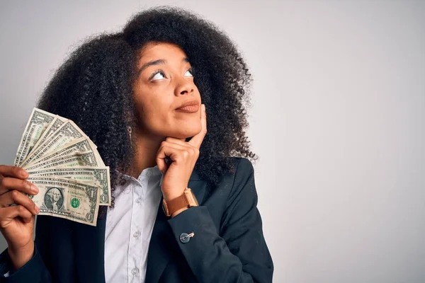 Young African American Business Woman Afro Hair Holding Cash Dollars — 스톡 사진