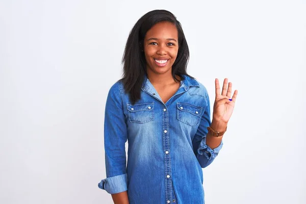 Hermosa Joven Afroamericana Americana Con Chaqueta Mezclilla Sobre Fondo Aislado —  Fotos de Stock