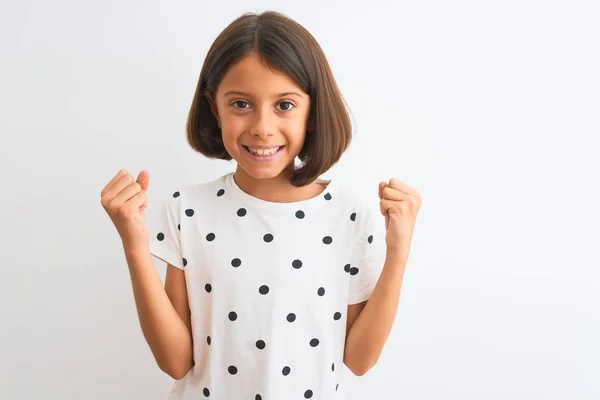 Ung Vacker Barn Flicka Bär Casual Shirt Stående Över Isolerade — Stockfoto