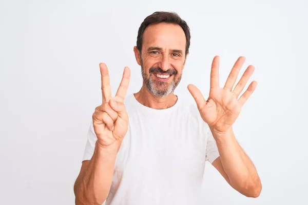 Middle Age Handsome Man Wearing Casual Shirt Standing Isolated White — Stock Photo, Image