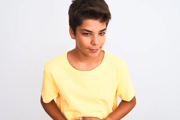 Handsome Teenager Boy Standing White Isolated Background Hand Stomach Because — Stock Photo, Image