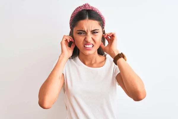 Junge Schöne Frau Lässigem Shirt Und Diadem Über Isoliertem Weißem — Stockfoto