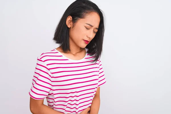 Young Chinese Woman Wearing Striped Shirt Standing Isolated White Background — Stock Photo, Image